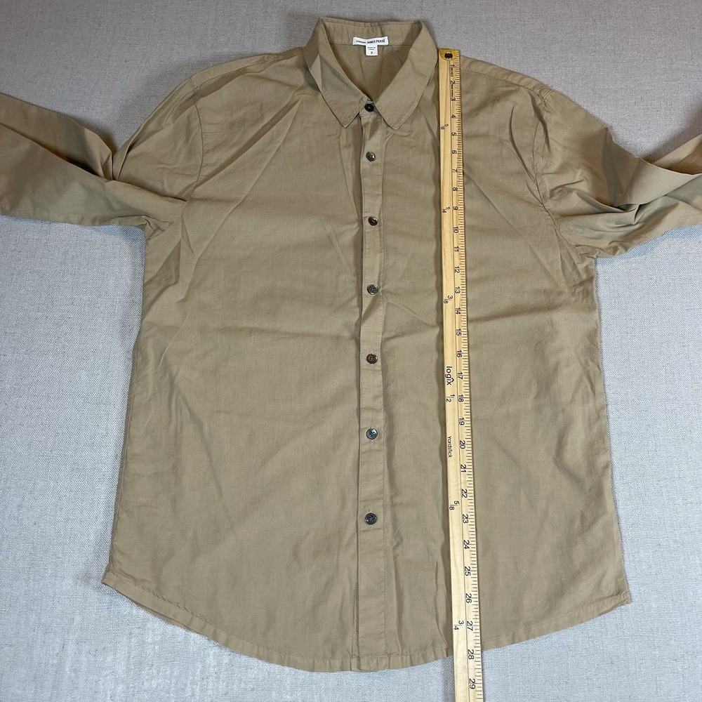 Men's James Perse The Standard Long Sleeve Button Up Dress Shirt Khaki 2 Sz M - Picture 9 of 9